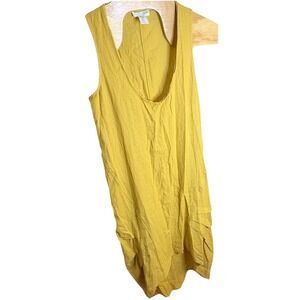 Cynthia Rowley Midi Asymmetric Hem Linen Boho Lagenlook‎ Dress Sz M Raw Neckline